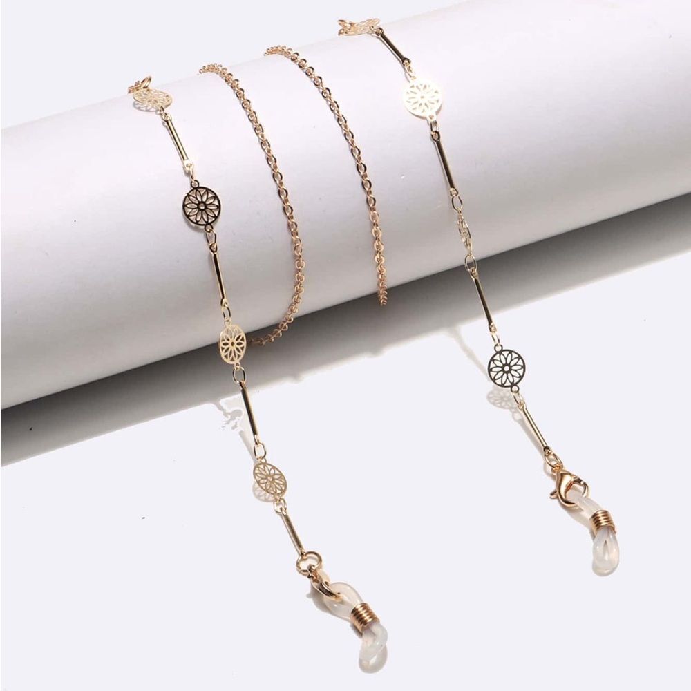 Gold Floral Link Eyeglass Chain and Necklace Set - Women Jewelry R348